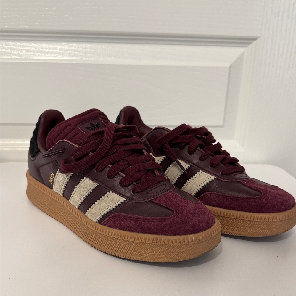 Adidas Maroon Sneakers with Off-White Stripes